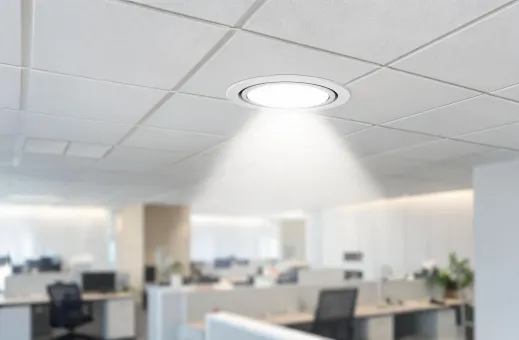 Recessed LED downlight in office ceiling